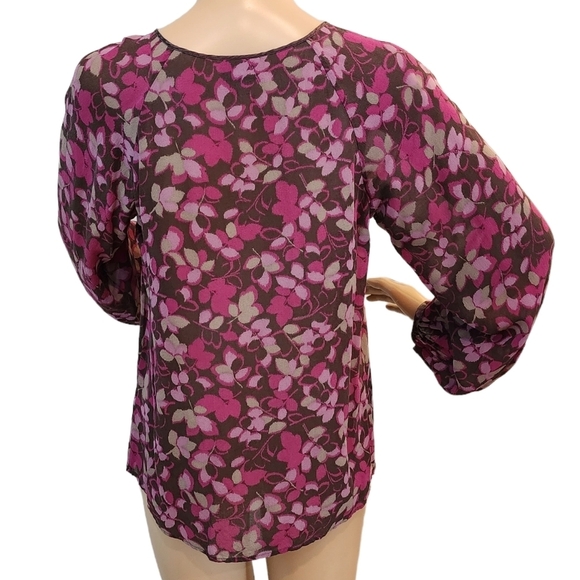 J. Jill silk blouse. Long sleeve.  Brown purple floral.  Size XS. - Picture 6 of 15